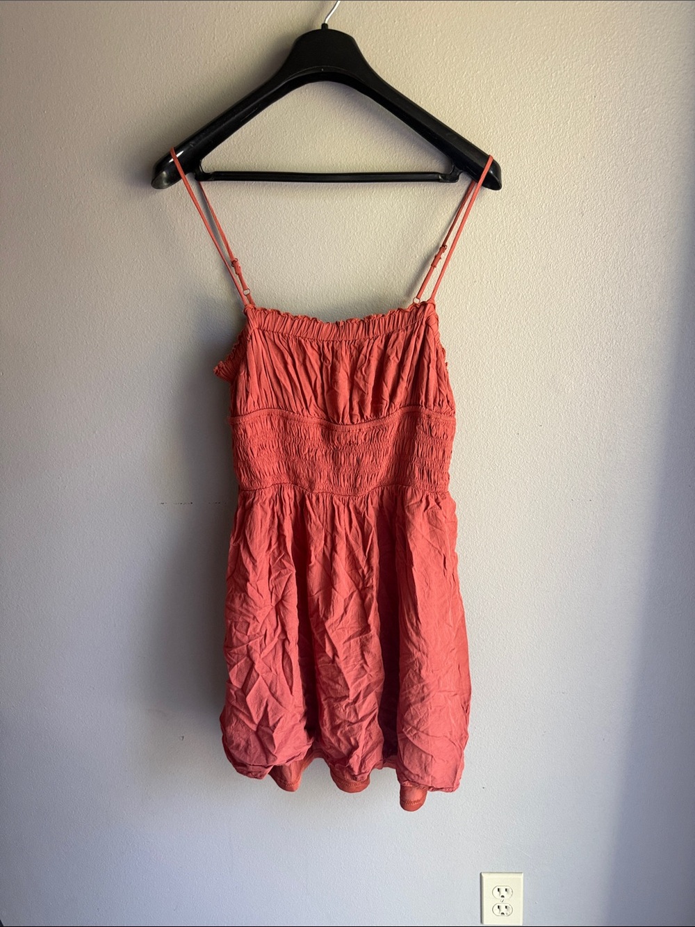 Listicle Coral Smocked Spaghetti-Strap Slip Dress